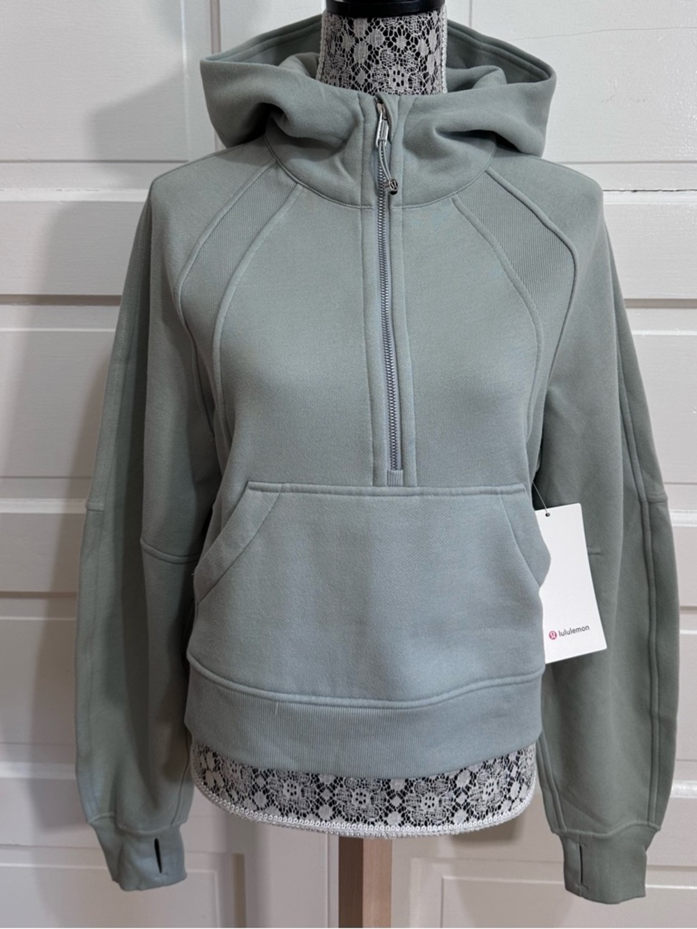 NEW Lululemon Scuba Oversized Half-Zip Hoodie Size XS/S Jade Grey Green $138